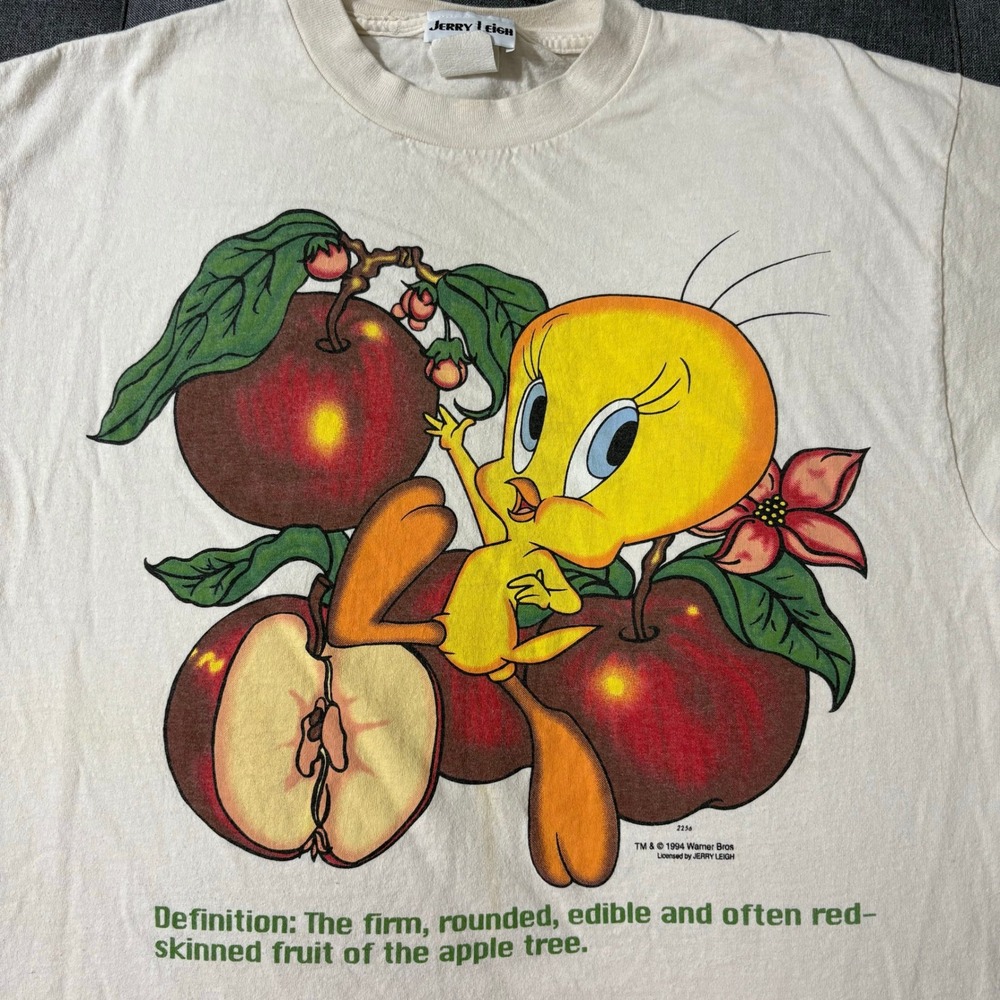 Vintage 90 Loony Tunes Tshirt Jerry Leigh Tweety Bird OS Cream Apple Warner Bros